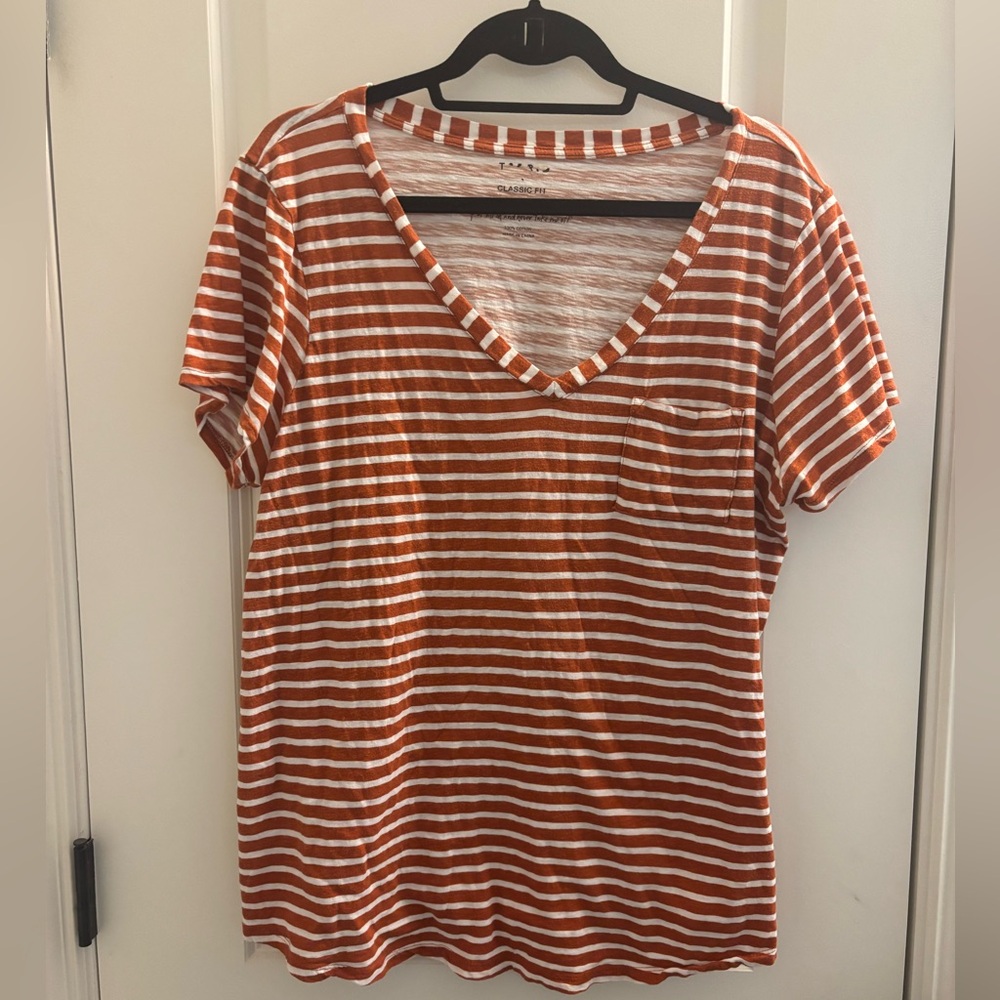 Torrid Orange and White Striped V-Neck Tee